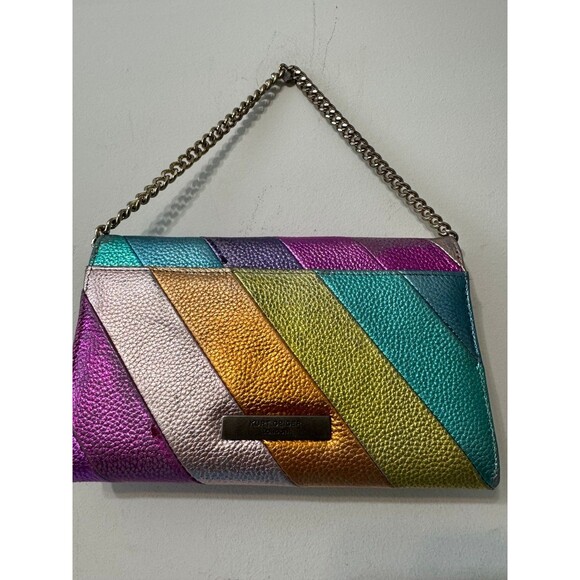 KURT GEIGER LONDON KENSINGTON WALLET ON CHAIN metallic leather preloved - Picture 2 of 12